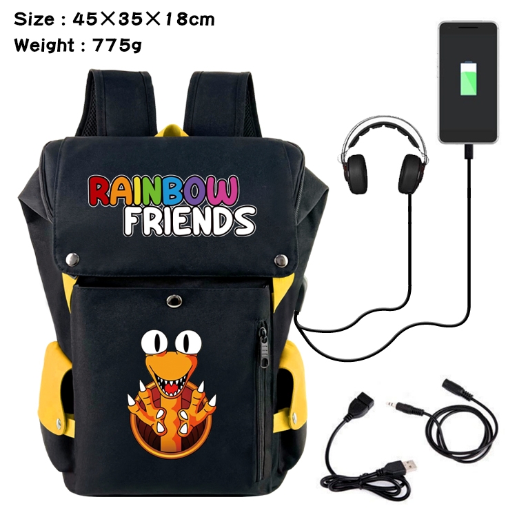 Rainbow friends Anime canvas color blocking data cable backpack 45X35X18CM