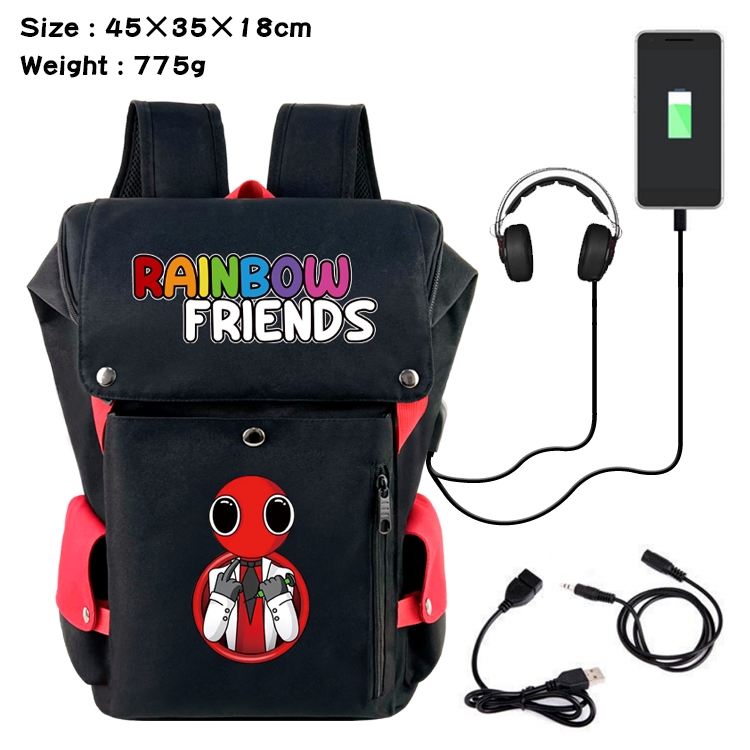 Rainbow friends Anime canvas color blocking data cable backpack 45X35X18CM