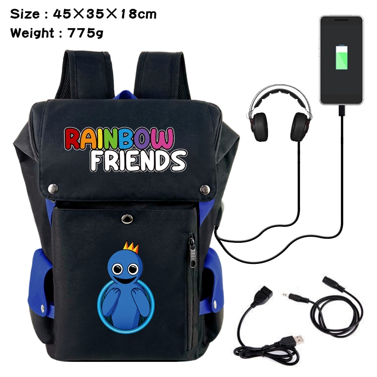 Rainbow friends Anime canvas color blocking data cable backpack 45X35X18CM