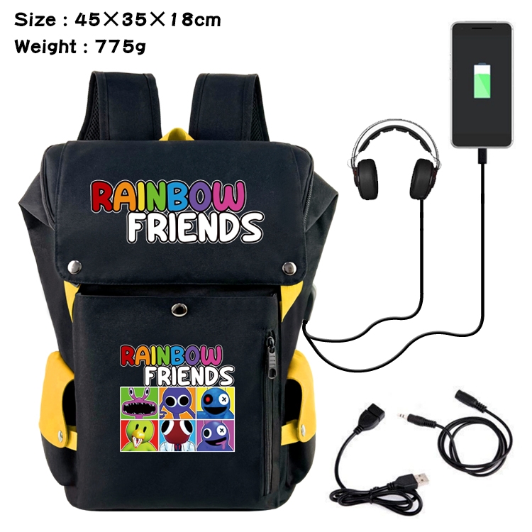 Rainbow friends Anime canvas color blocking data cable backpack 45X35X18CM