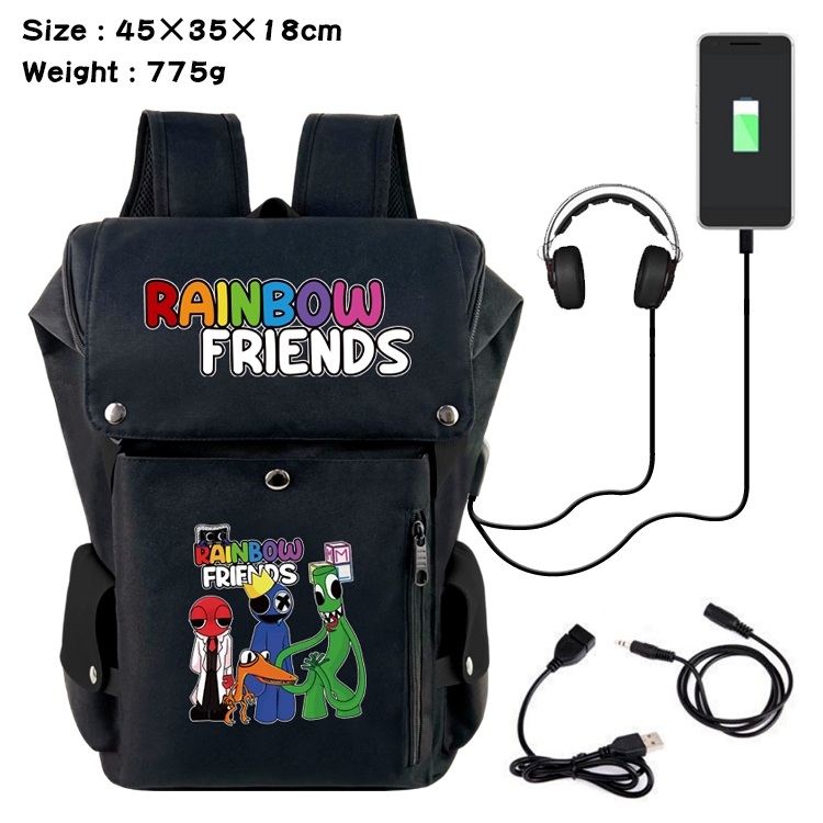 Rainbow friends Anime canvas color blocking data cable backpack 45X35X18CM