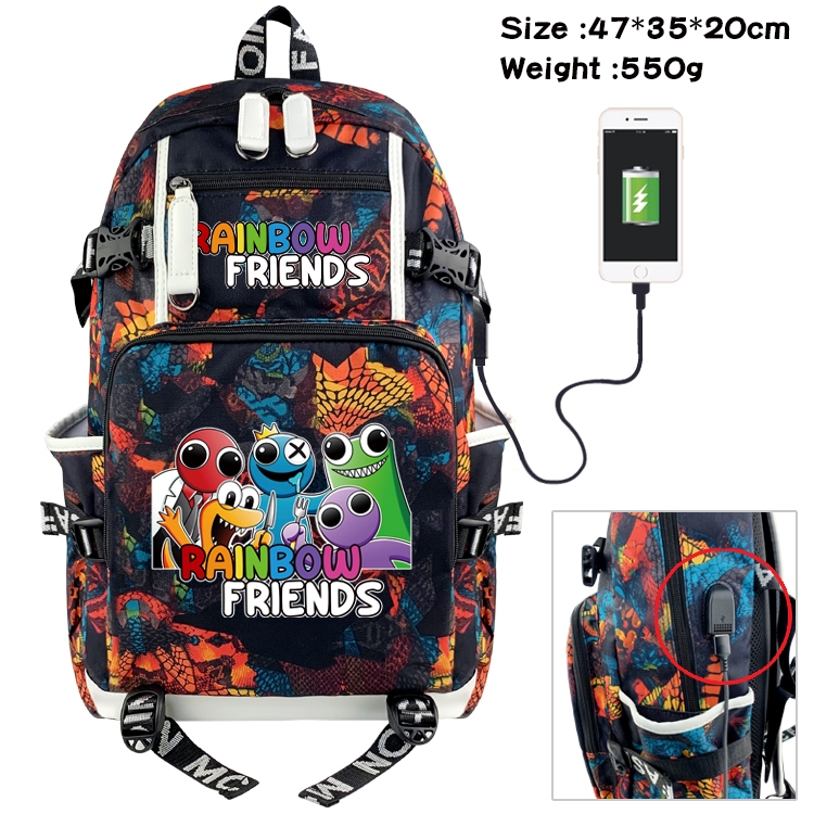 Rainbow friends Anime data cable camouflage print backpack schoolbag 47x35x20cm