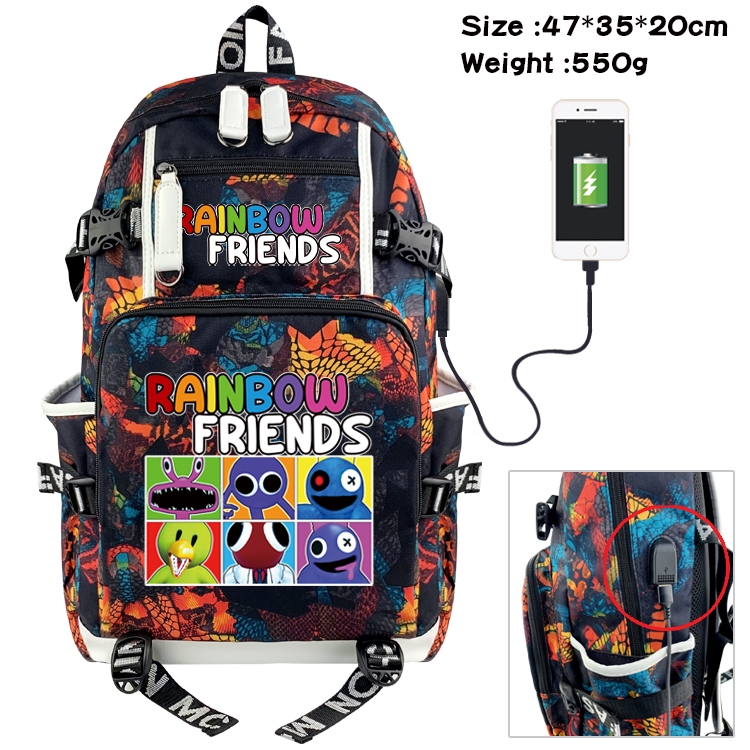 Rainbow friends Anime data cable camouflage print backpack schoolbag 47x35x20cm