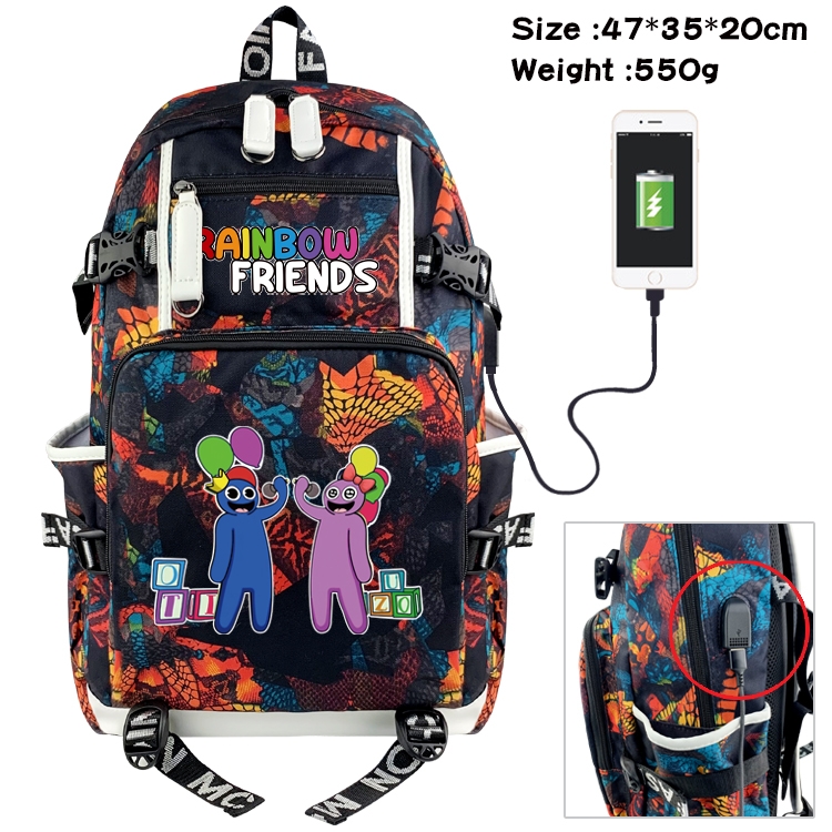 Rainbow friends Anime data cable camouflage print backpack schoolbag 47x35x20cm