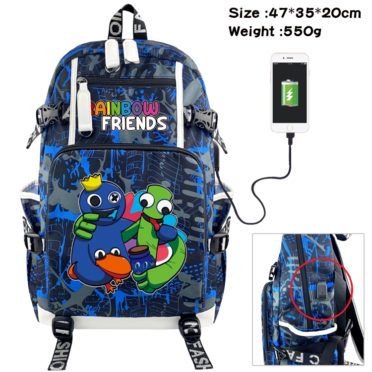 Rainbow friends Anime data cable camouflage print backpack schoolbag 47x35x20cm