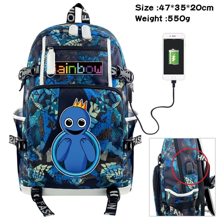 Rainbow friends Anime data cable camouflage print backpack schoolbag 47x35x20cm