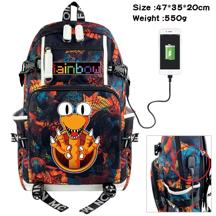 Rainbow friends Anime data cable camouflage print backpack schoolbag 47x35x20cm