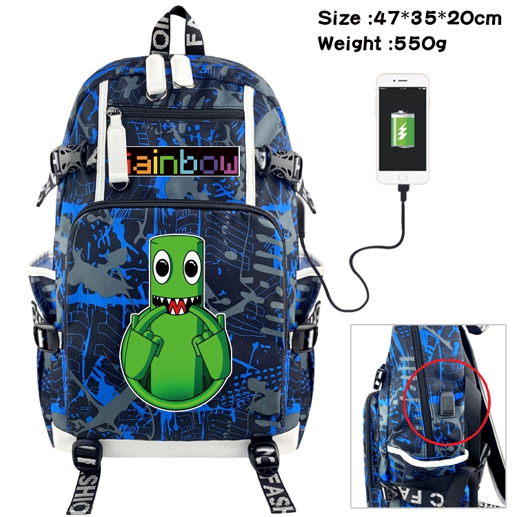 Rainbow friends Anime data cable camouflage print backpack schoolbag 47x35x20cm