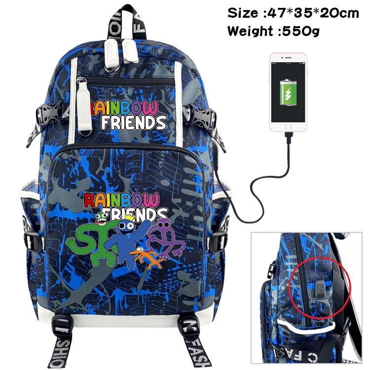 Rainbow friends Anime data cable camouflage print backpack schoolbag 47x35x20cm