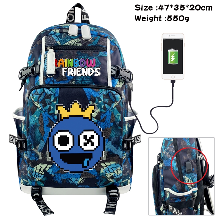 Rainbow friends Anime data cable camouflage print backpack schoolbag 47x35x20cm