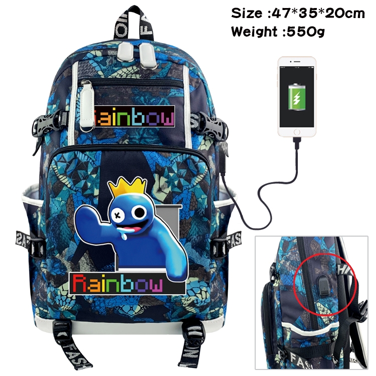 Rainbow friends Anime data cable camouflage print backpack schoolbag 47x35x20cm