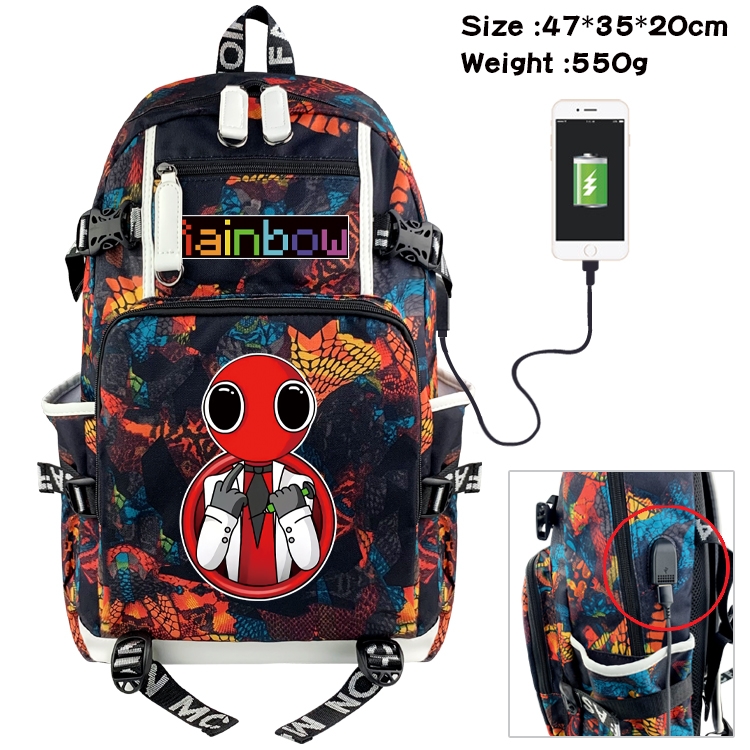 Rainbow friends Anime data cable camouflage print backpack schoolbag 47x35x20cm