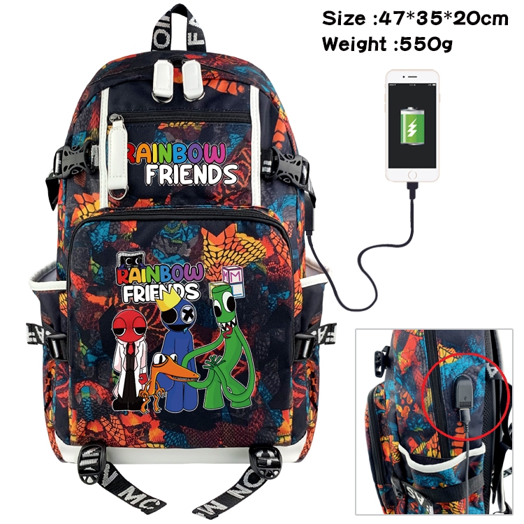 Rainbow friends Anime data cable camouflage print backpack schoolbag 47x35x20cm