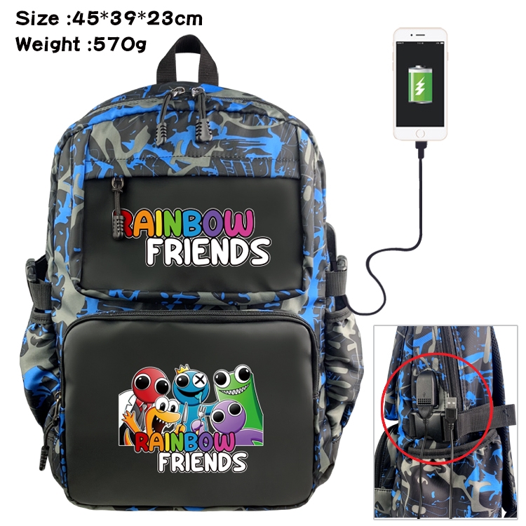 Rainbow friends Anime waterproof nylon camouflage backpack student bag 45X39X23CM