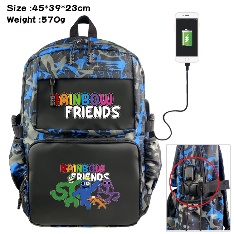 Rainbow friends Anime waterproof nylon camouflage backpack student bag 45X39X23CM