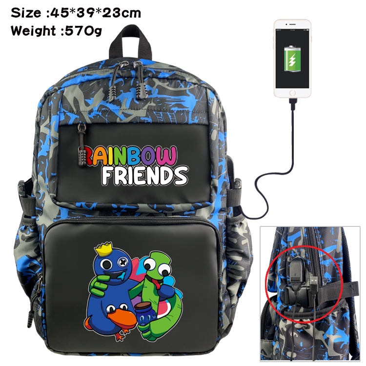 Rainbow friends Anime waterproof nylon camouflage backpack student bag 45X39X23CM