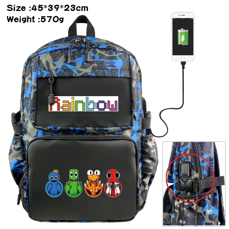 Rainbow friends Anime waterproof nylon camouflage backpack student bag 45X39X23CM