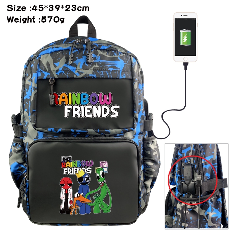 Rainbow friends Anime waterproof nylon camouflage backpack student bag 45X39X23CM