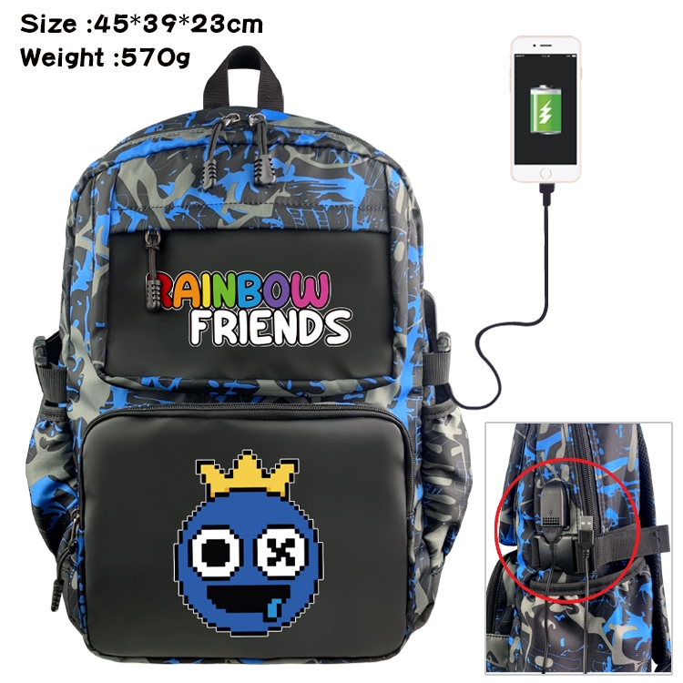 Rainbow friends Anime waterproof nylon camouflage backpack student bag 45X39X23CM