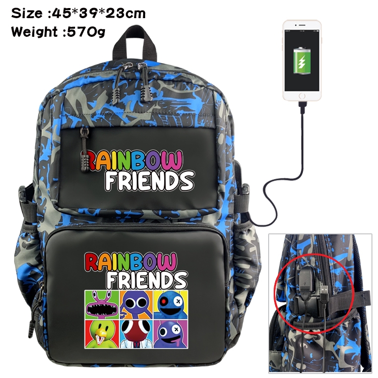 Rainbow friends Anime waterproof nylon camouflage backpack student bag 45X39X23CM