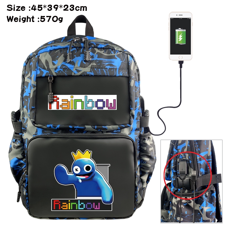 Rainbow friends Anime waterproof nylon camouflage backpack student bag 45X39X23CM