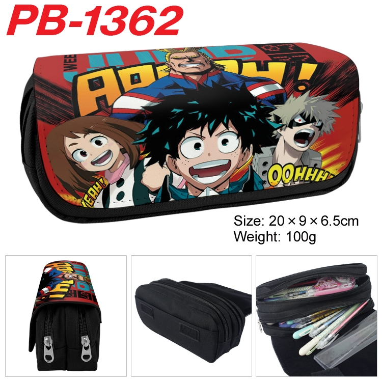 My Hero Academia Cartoon double-layer zipper canvas stationery case pencil Bag 20×9×6.5cm PB-1362