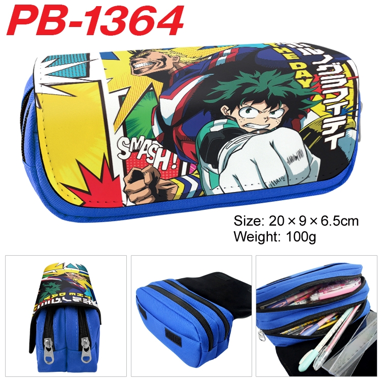 My Hero Academia Cartoon double-layer zipper canvas stationery case pencil Bag 20×9×6.5cm PB-1364