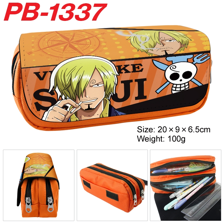 One Piece Cartoon double-layer zipper canvas stationery case pencil Bag 20×9×6.5cm PB-1337