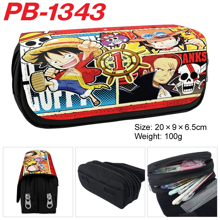 One Piece Cartoon double-layer zipper canvas stationery case pencil Bag 20×9×6.5cm  PB-1343