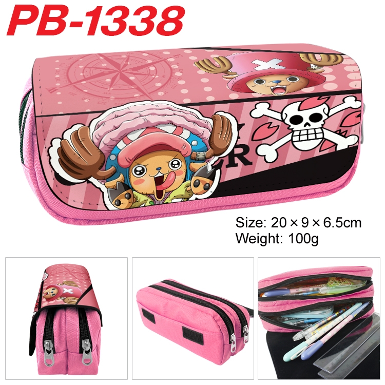 One Piece Cartoon double-layer zipper canvas stationery case pencil Bag 20×9×6.5cm PB-1338