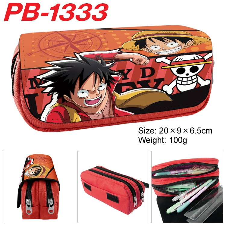 One Piece Cartoon double-layer zipper canvas stationery case pencil Bag 20×9×6.5cm PB-1333