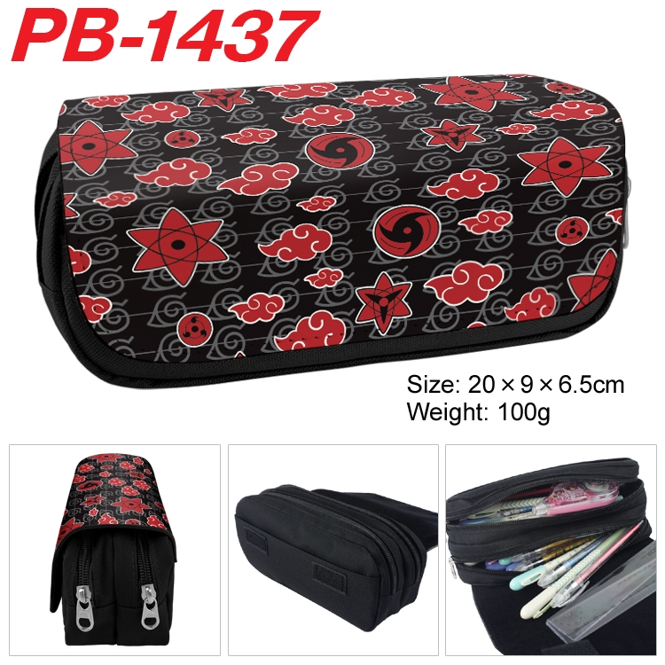 Naruto Cartoon double-layer zipper canvas stationery case pencil Bag 20×9×6.5cm PB-1437