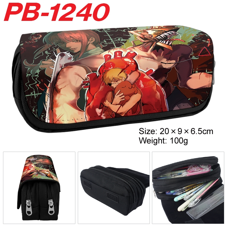 Chainsaw man Cartoon double-layer zipper canvas stationery case pencil Bag 20×9×6.5cm  PB-1240