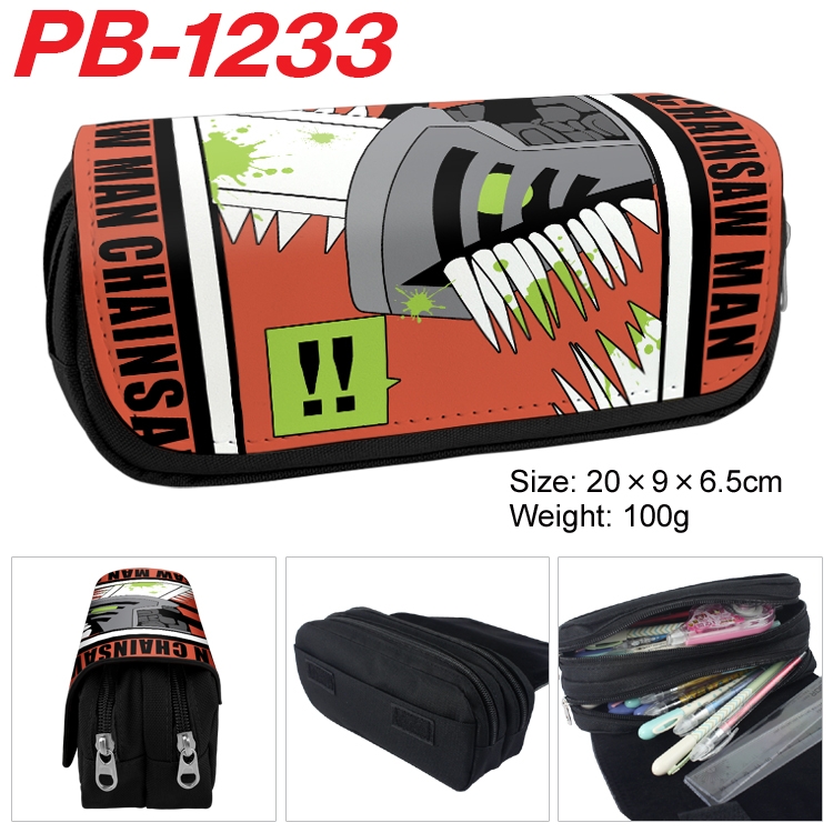 Chainsaw man Cartoon double-layer zipper canvas stationery case pencil Bag 20×9×6.5cm  PB-1233