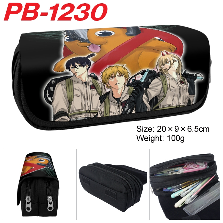 Chainsaw man Cartoon double-layer zipper canvas stationery case pencil Bag 20×9×6.5cm  PB-1230