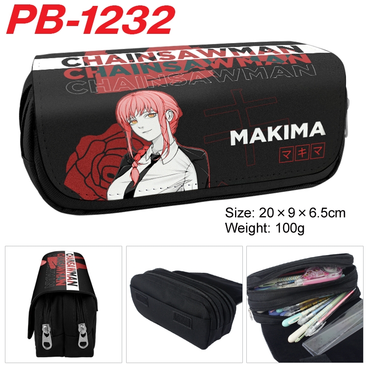 Chainsaw man Cartoon double-layer zipper canvas stationery case pencil Bag 20×9×6.5cm PB-1232