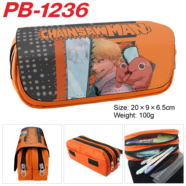 Chainsaw man Cartoon double-layer zipper canvas stationery case pencil Bag 20×9×6.5cm  PB-1236