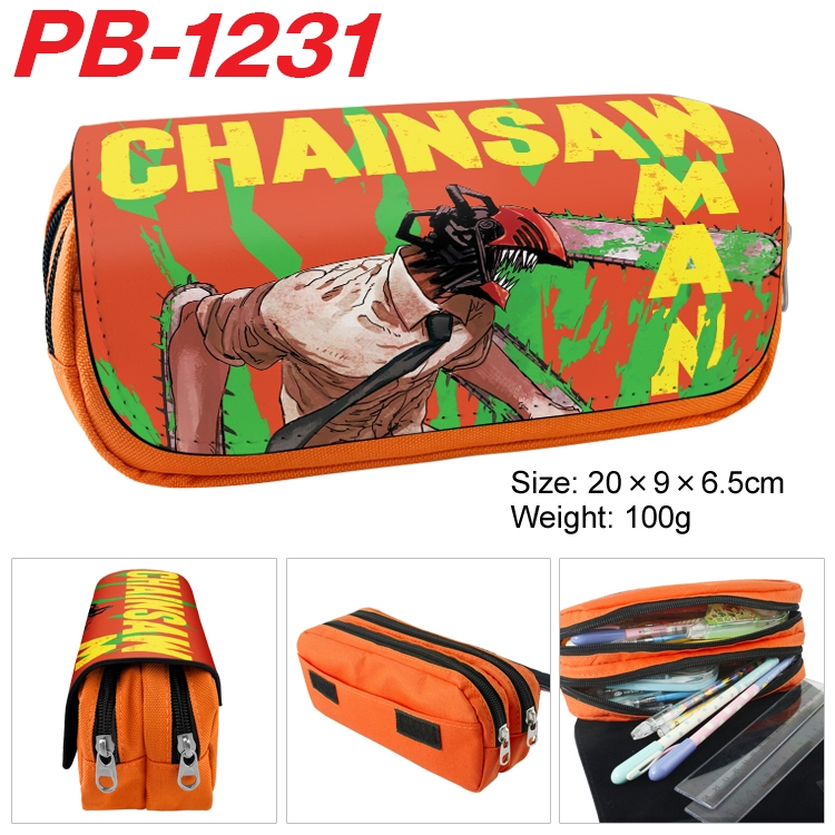 Chainsaw man Cartoon double-layer zipper canvas stationery case pencil Bag 20×9×6.5cm PB-1231