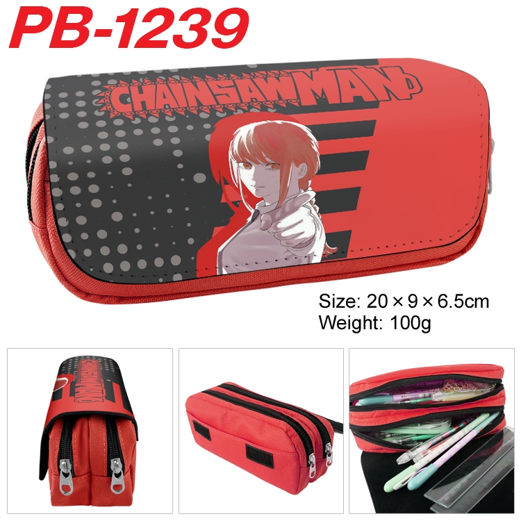 Chainsaw man Cartoon double-layer zipper canvas stationery case pencil Bag 20×9×6.5cm PB-1239