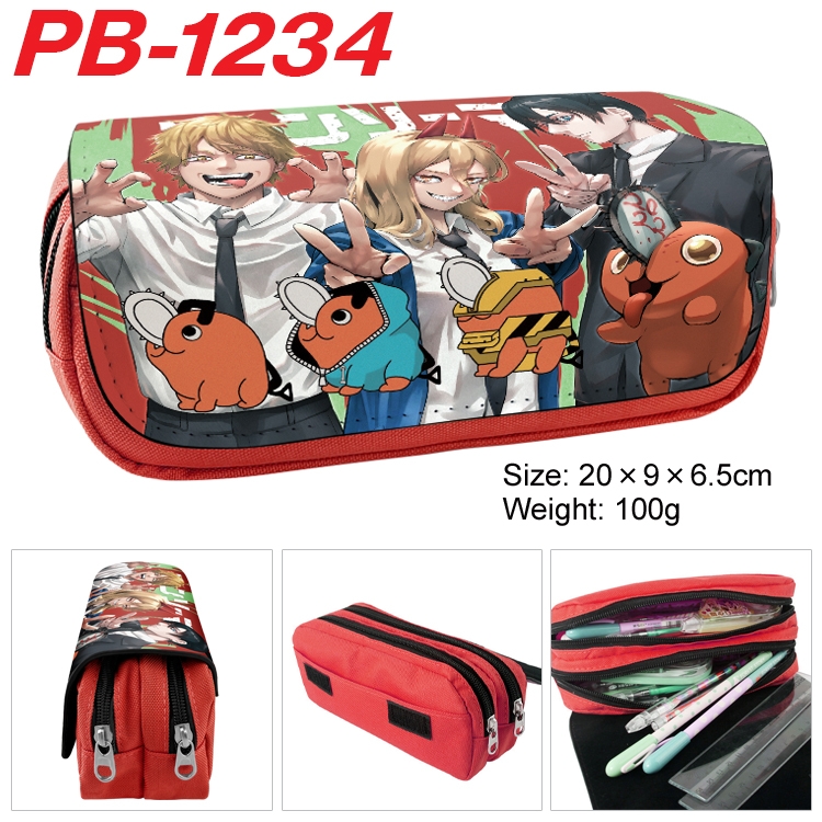 Chainsaw man Cartoon double-layer zipper canvas stationery case pencil Bag 20×9×6.5cm PB-1234