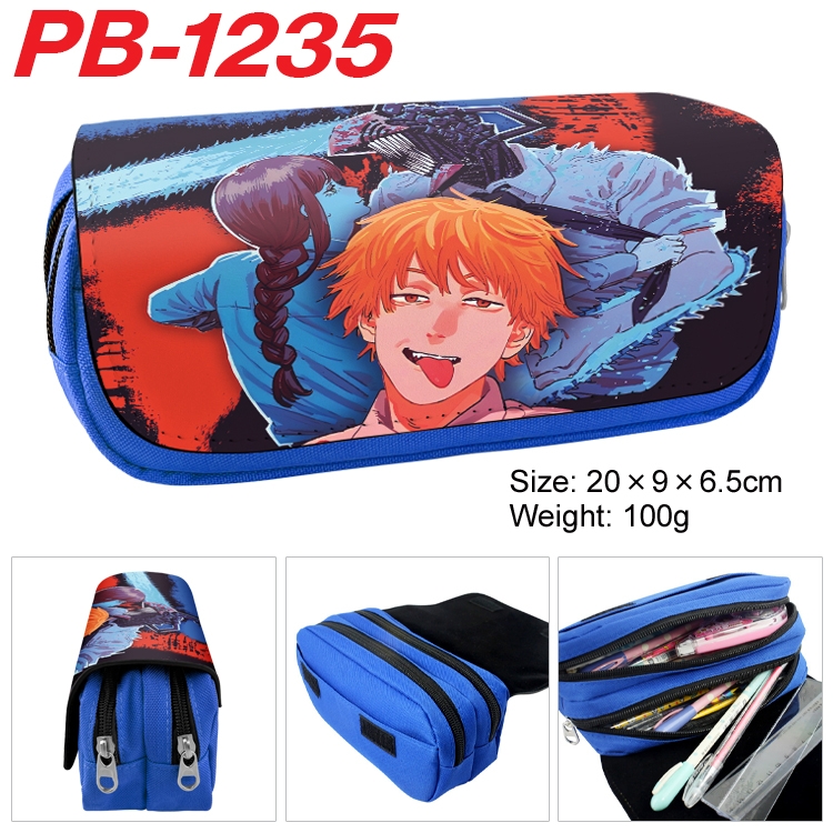 Chainsaw man Cartoon double-layer zipper canvas stationery case pencil Bag 20×9×6.5cm PB-1235