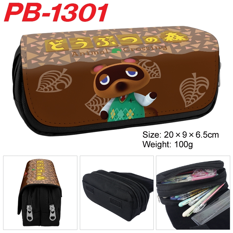 Animal Crossing  Cartoon double-layer zipper canvas stationery case pencil Bag 20×9×6.5cm  PB-1301