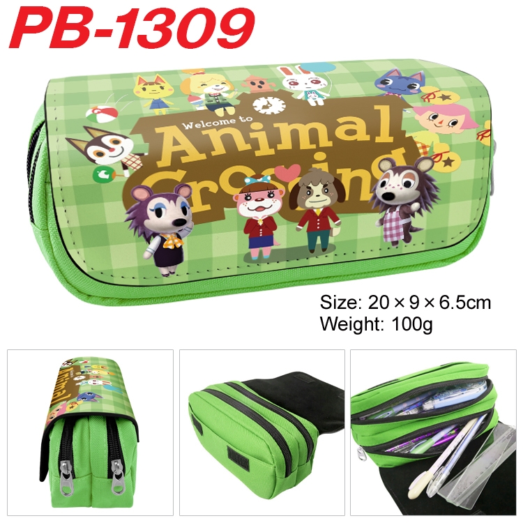 Animal Crossing  Cartoon double-layer zipper canvas stationery case pencil Bag 20×9×6.5cm PB-1309