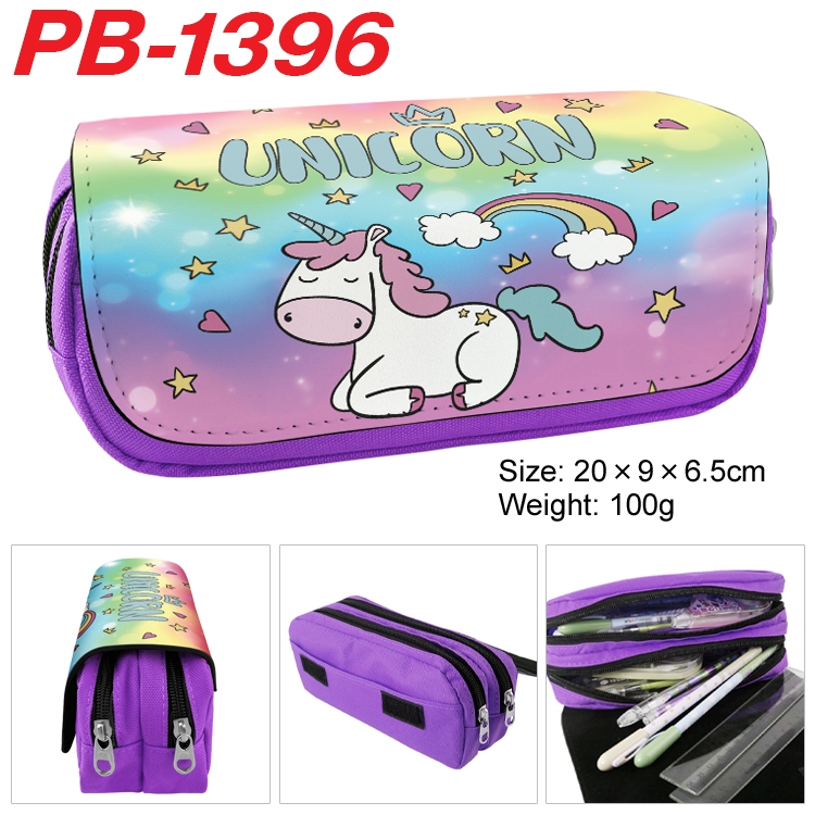 Unicorn Cartoon double-layer zipper canvas stationery case pencil Bag 20×9×6.5cm  PB-1396