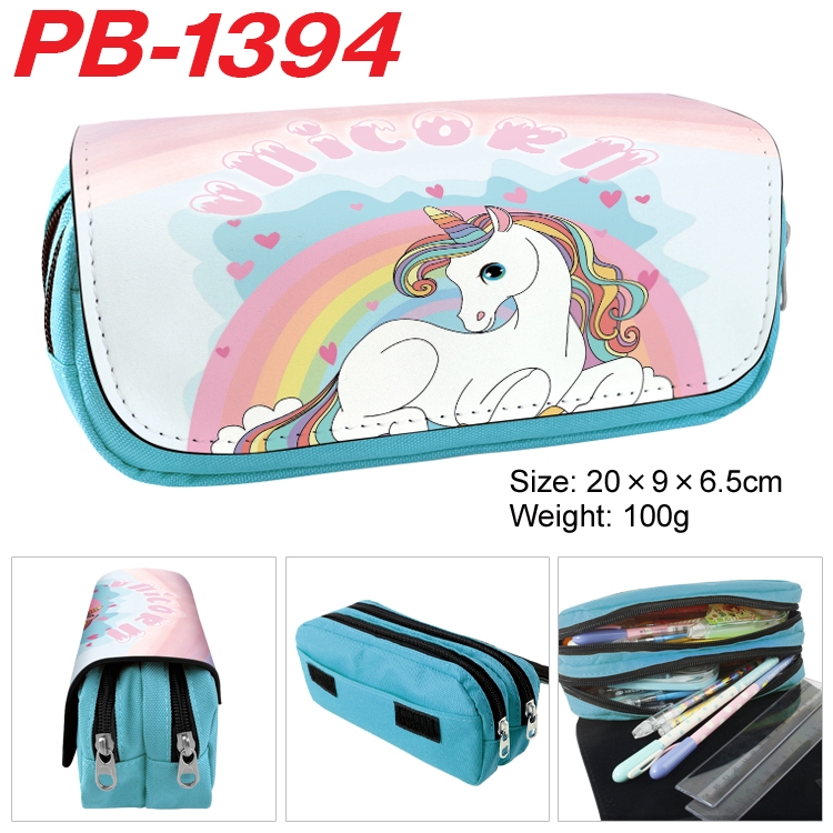 Unicorn Cartoon double-layer zipper canvas stationery case pencil Bag 20×9×6.5cm PB-1394