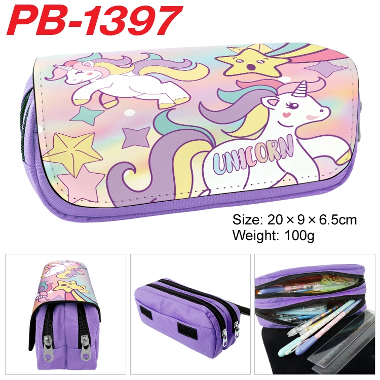 Unicorn Cartoon double-layer zipper canvas stationery case pencil Bag 20×9×6.5cm  PB-1397