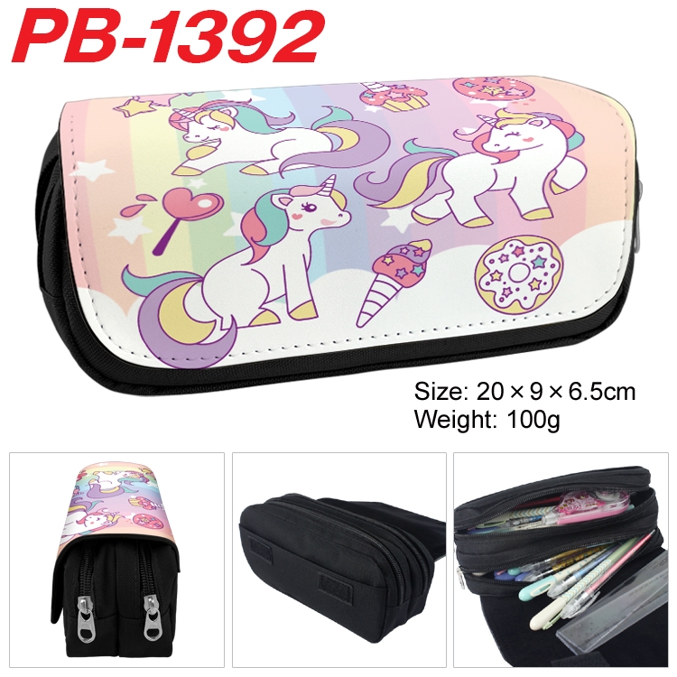Unicorn Cartoon double-layer zipper canvas stationery case pencil Bag 20×9×6.5cm PB-1392