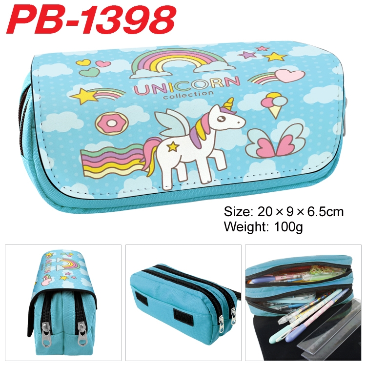 Unicorn Cartoon double-layer zipper canvas stationery case pencil Bag 20×9×6.5cm  PB-1398