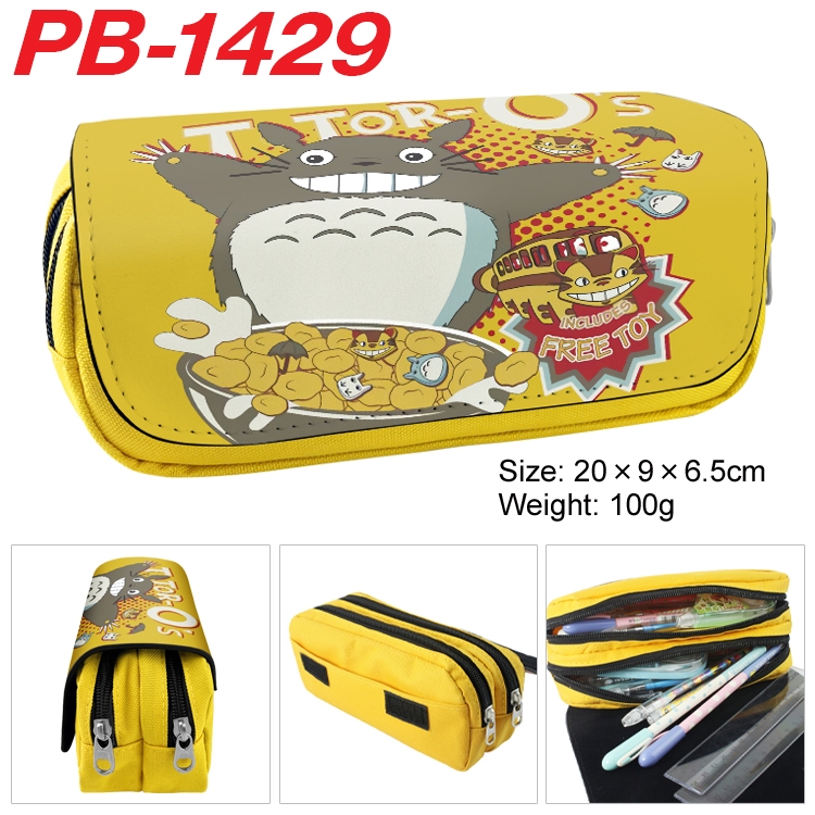 TOTORO  Cartoon double-layer zipper canvas stationery case pencil Bag 20×9×6.5cm PB-1429