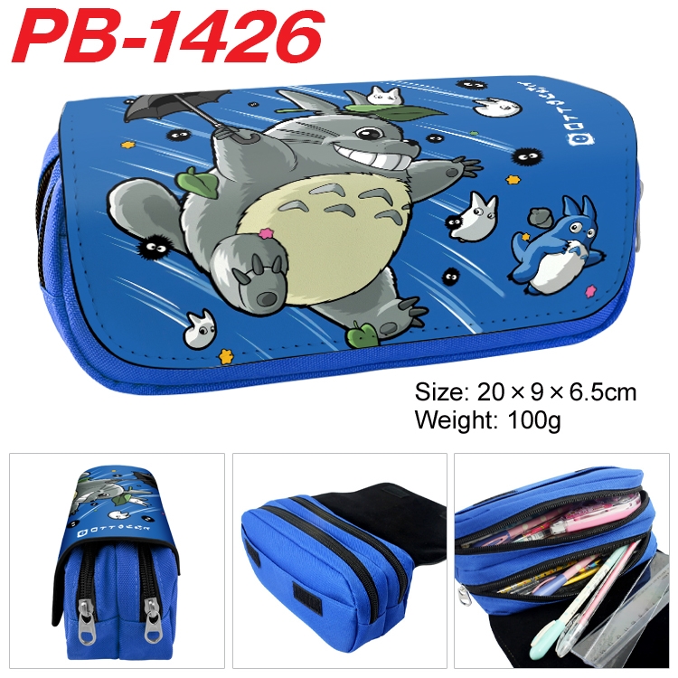 TOTORO  Cartoon double-layer zipper canvas stationery case pencil Bag 20×9×6.5cm PB-1426